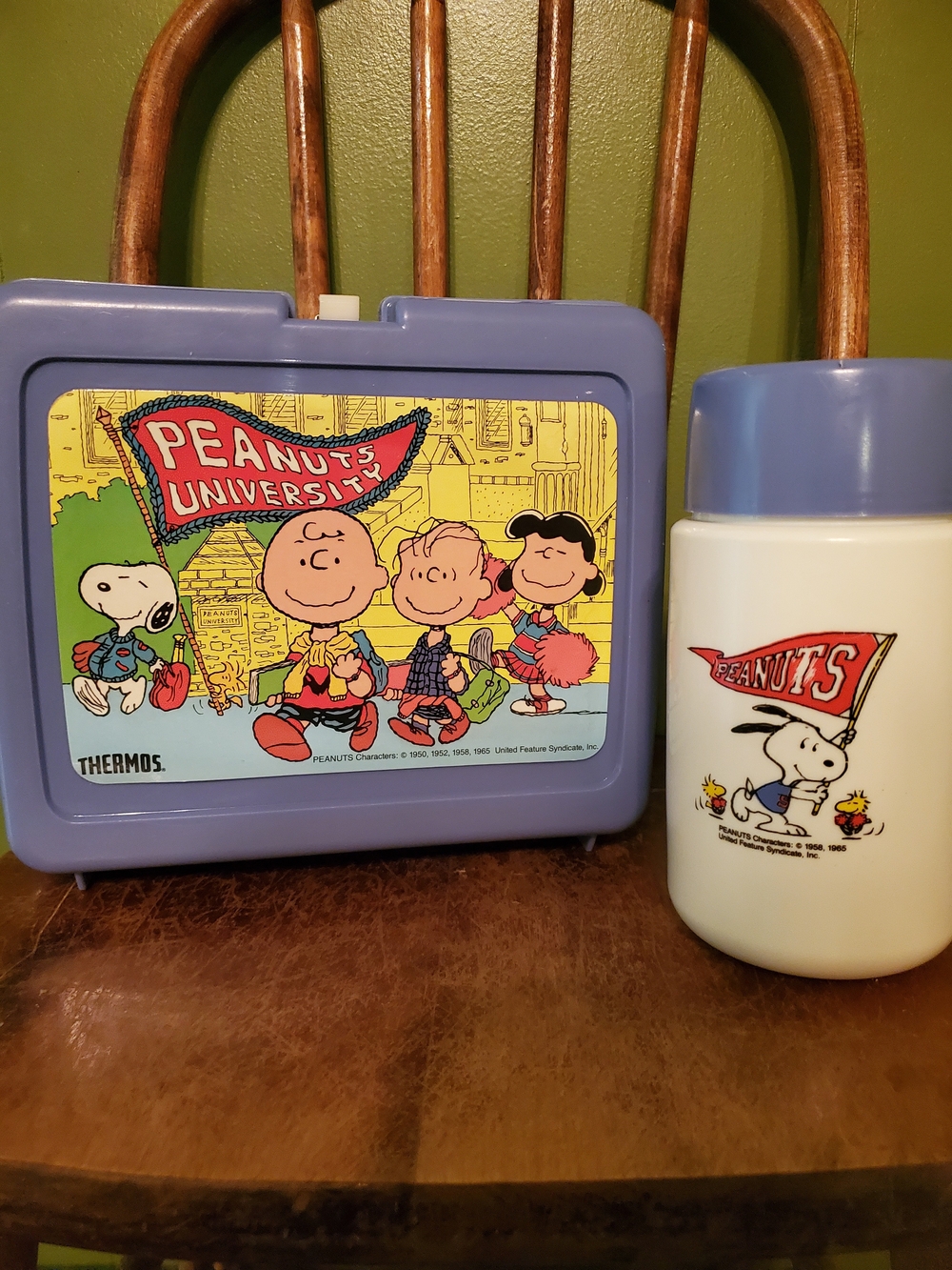 Vintage 80s Peanuts  Lunchbox and White Bottle Set with Snoopy & Friends